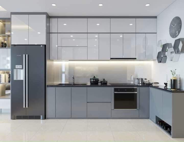 L-Shaped Compact Kitchen with Integrated Built-in Oven & Chimney Hub #103